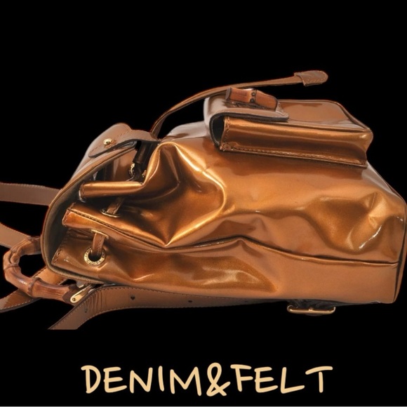 GUCCI Golden Vintage Patent Leather Bamboo Drawstring Backpack | PRELOVED!!🧡🤎 - Picture 5 of 16